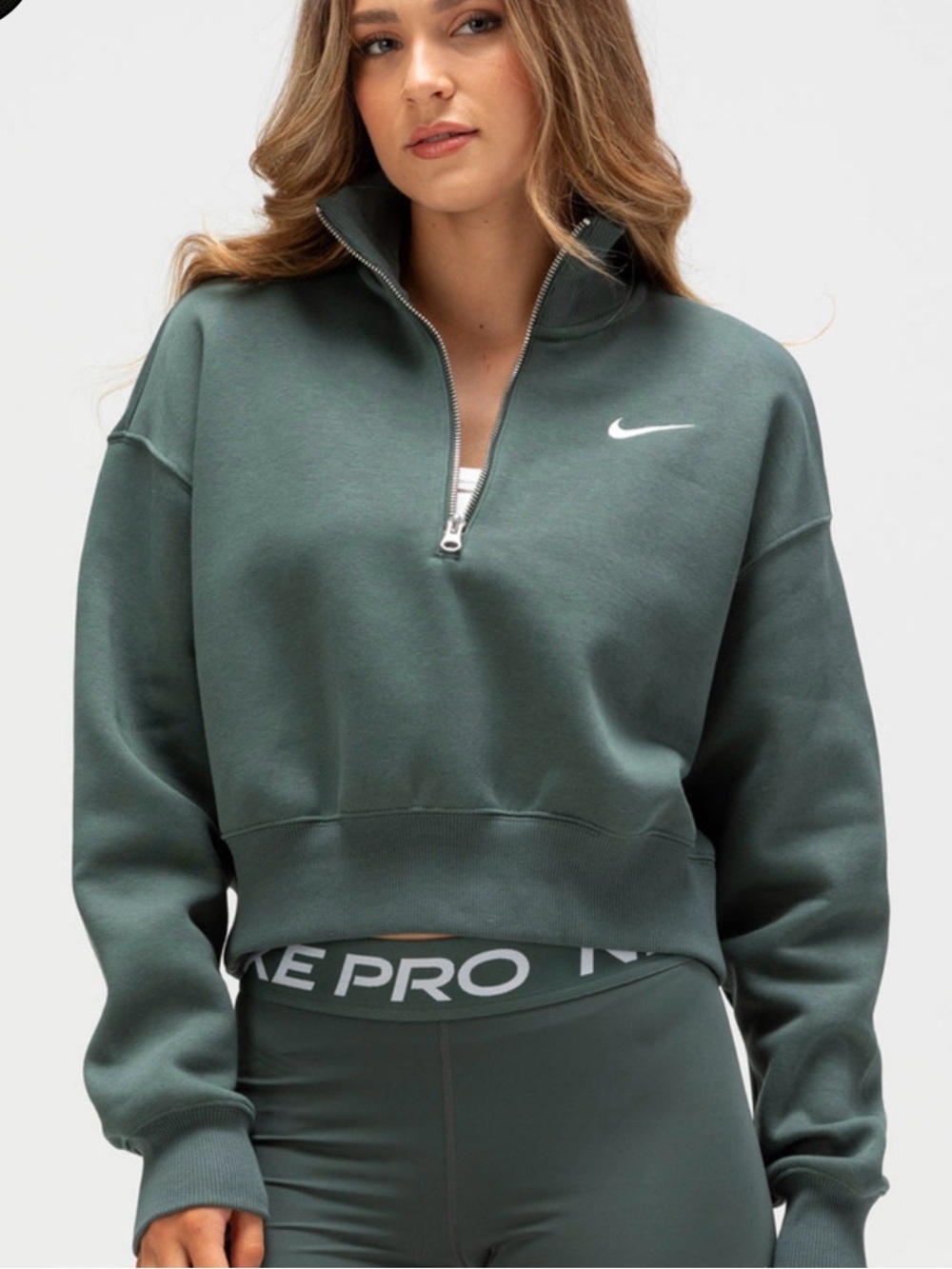 NIKE Sportswear Phoenix Fleece Womens Half-Zip Cropped Sweatshirt teal green